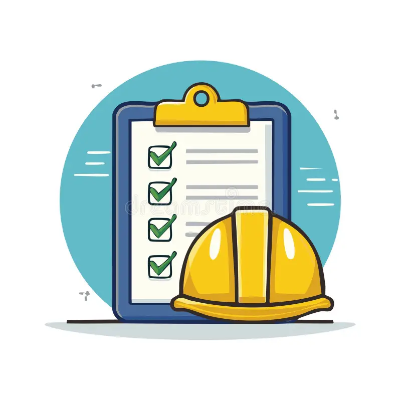 construction-safety-checklist-yellow-hard-hat-clip-board-checkmarks-402860322
